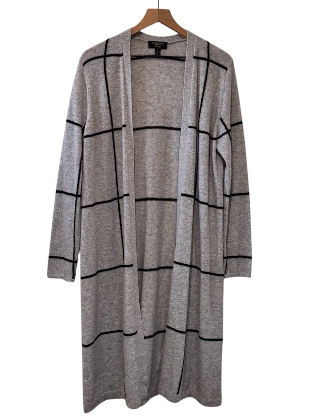 Charter Club Cashmere Luxury Windowpane Stripe Pattern Long Cardigan